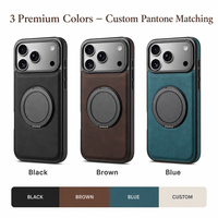 Étui de téléphone en cuir PU avec support rotatif à 360 degrés, support magnétique pour voiture, cadre en TPU noir mat, coque arrière en PC pour iPhone