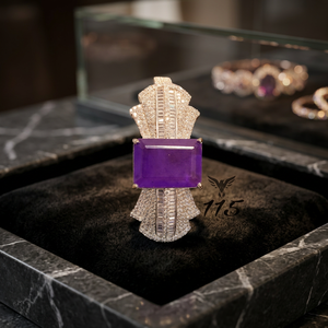 Luxury Purple Stone Brass Bangle Silver Plated Art Deco Cubic Zirconia Cuff <b>Bracelet</b> Synthetic <b>Amethyst</b> Party Jewelry - Product Image 3