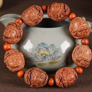 Pulsera de cuentas budistas de madera de melocotón con tallado de 18 rostros de Arhats, joyería de regalo para hombre - Product Image 4
