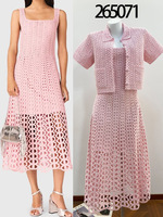 Ensemble Robe à Bretelles et Cardigan à Fleurs Creuses en Strass, Style Industriel Français, Nouveautés 2026, Sept Couleurs