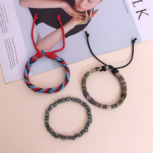 New cross-border jewelry simple handmade woven bracelet for women leather bracelet for men wooden beaded jewelry - Product Image 2