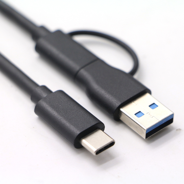 High Speed 2-in-1 USB3.0 USB-A to Type-C Power & Data Cable with Pure Copper Core PVC Jacket for Fast Charging and Computer Use