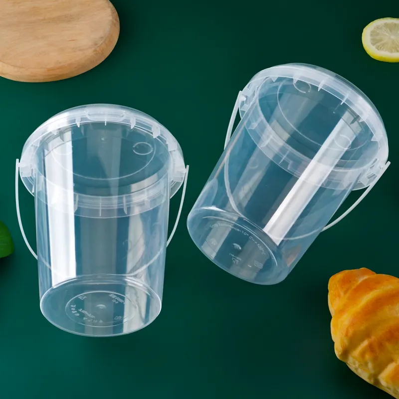 Custom Plastic Bucket Food Grade Sealed With Lid 1000ml Fruit Yogurt Milk Tea Packing Bucket