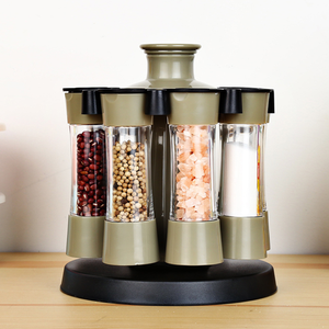 Lot de 8 pots à <span class=keywords><strong>épices</strong></span> rotatifs en PET transparent, écologiques et durables, avec support <span class=keywords><strong>carrousel</strong></span> et couvercles noirs, pour cuisine - Product Image 2