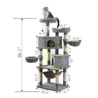 Arbre à chat moderne de qualité supérieure, écologique, en bois, avec 2 niches, 10 poteaux à gratter, jouets suspendus en fausse fourrure et sisal pour chats