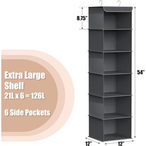 6 <b>Shelf</b> Hanging Closet Organizer Dark Gray Fabric Storage For Behind Door Wall Use - Product Image 3