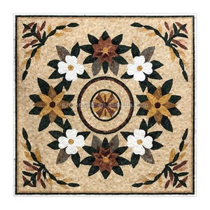 Mosaico de mármol con diseño floral de piedra natural de Foshan, mural con forma de medalla para entrada, patrón personalizado, baldosas de rompecabezas marrones para suelo. - Product Image 1