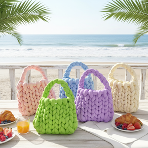 Sac à bandoulière <span class=keywords><strong>en</strong></span> fil tubulaire doux à la mode, tissé à la main, sac à main miniature de luxe de couleur bonbon avec fermeture ouverte, style national - Product Image 1