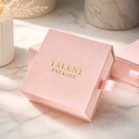 Boîte à bijoux en carton rigide rose de luxe avec logo personnalisé, boîte cadeau avec tiroir coulissant pour collier, bracelet, boucles d'oreilles, bague