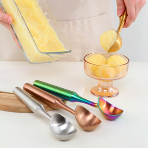 China fábrica al por mayor de acero inoxidable 304 cuchara para helado <span class=keywords><strong>Gadget</strong></span> verano mango largo cuchara para helado fruta excavación bola cuchara - Product Image 1
