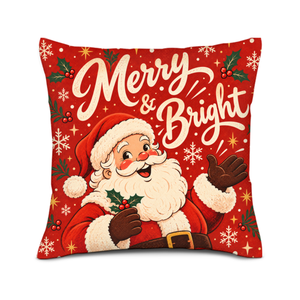 Housses de coussin décoratives 18x18 en lin, carrées, imprimées sur mesure, motif Père Noël Joyeux Noël, pour la décoration du canapé du salon - Product Image 3