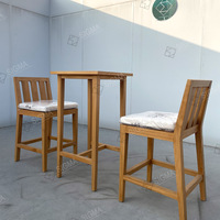Ensemble table et chaises de salle à manger d'extérieur Sigma en teck massif non pliable, tabourets de bar pour jardin, restaurant, hôtel et villa