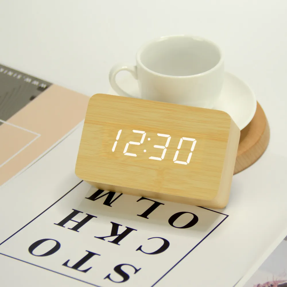 Led Alarm Clock House Decoration Red LED Digital Wooden Table Desk Alarm Clock Multi Color Alarm Clock