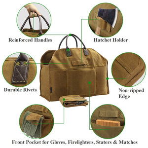 Sac de transport robuste en toile cirée pour bûches, accessoires de poêle à bois, sac de rangement pour foyer extérieur, <span class=keywords><strong>camping</strong></span> et barbecue - Product Image 4