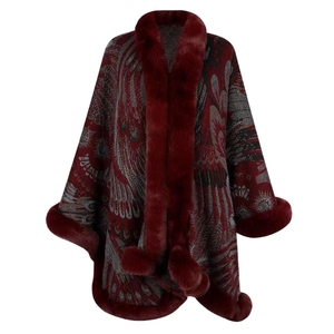 Women Fashion Jacquard Faux Fur <b>Shawl</b> Plush Trim Sleeveless <b>Wrap</b> Open Front Cloak for Everyday Wear Dinner Party - Product Image 5