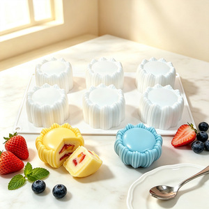 Molde de Silicona para Pastel de Mousse de Loto, Molde para Hornear con Diseño Floral Ondulado, Molde 3D de Silicona para Pudín de Mousse de Chocolate - Product Image 1