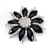 Broches de joias, acessórios de joias artesanais de cristal, strass, diamante, preto, design de flores, broches para senhoras