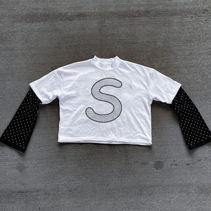 Camiseta de Manga Larga de Algodón Grueso con Cuentas de Cristal Personalizadas, Diseño Floral Informal, Transpirable, de Doble Capa - Product Image 3