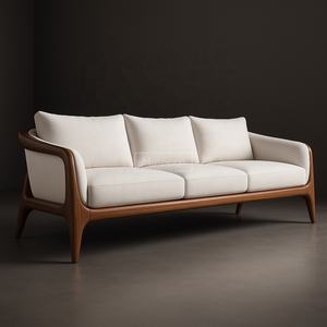 أريكة عصرية فاخرة مكونة من 3 مقاعد طقم أريكة أرجل خشبية من القماش اللهجة أثاث غرفة المعيشة إسفنجة ملء طعام معقول - Product Image 2