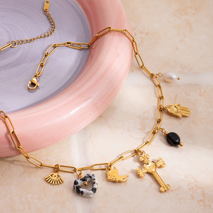 Colgantes con forma de cruz, collar de acero inoxidable chapado en oro con perla de agua dulce para mujer, regalo de joyería - Product Image 4