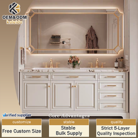 Meuble-lavabo mural autoportant en bois massif avec miroir Kaleido lumineux et double vasque flottante, modèle OEM 2026