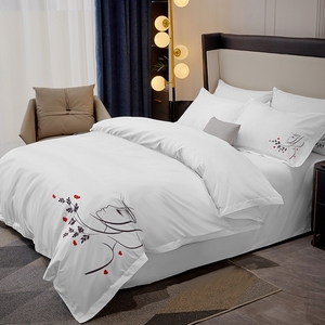 Conjuntos de Capa de Edredom de Algodão Personalizados com Logotipos Bordados para Hotel, Conjuntos de Roupa de Cama Bordada para Hotel, Tamanhos Solteiro, Queen e King - Product Image 3