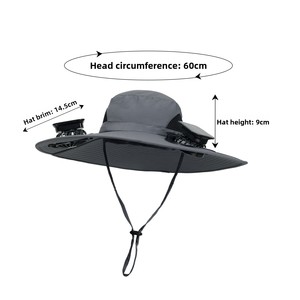 Chapeau de <span class=keywords><strong>soleil</strong></span> à énergie solaire avec ventilateur intégré, protection solaire extérieure, large bord, style pêcheur, unisexe, respirant, réglable, en nylon rayé, idéal pour l'été - Product Image 2