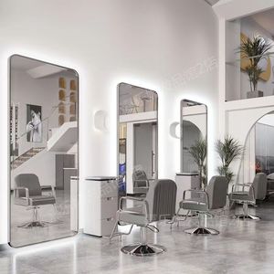 กระจกแต่งผมสำหรับร้านเสริมสวย K Salon พร้อมไฟส่องสว่าง ดีไซน์ขอบเรียบหรูแบบออลอินวัน - Product Image 5