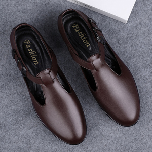 Sandales pour hommes, chaussures habillées uniformes, Oxford Derby, chaussures de cérémonie, chaussures de travail, chaussures d'extérieur, chaussures en cuir de vache véritable, ajourées, respirantes, à bout ouvert, pour l'été - Product Image 4