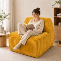 Canapé de sol jaune en velours côtelé, fauteuil paresseux sans cadre tout en mousse, siège moelleux côtelé pour salon, chambre à coucher, petit appartement