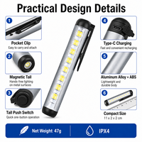Lampe de travail rechargeable USB-C 300LM XPE 7 COB avec clip magnétique, mini lampe torche LED étanche pour réparation automobile, inspection et camping