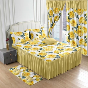 Thấp Moq Tùy Chỉnh 9 Mảnh Bộ Đồ Giường Đặt Tấm Phẳng Vua Kích Thước Giường Váy Nệm Bìa Bộ Cho Phòng Ngủ Với Rèm Cửa Sổ - Product Image 5