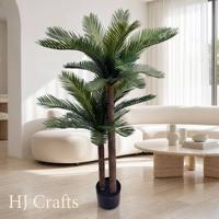 Vente en gros de palmier sago artificiel de 1,2 m, plante de cycas artificielle à double tête de 4 pieds en pot pour la décoration intérieure et extérieure des maisons et des hôtels tropicaux