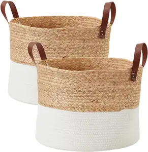 Hot sale Foldable Home Organizer Woven Seagrass Cotton Rope Hamper Clothes Storage Laundry Basket