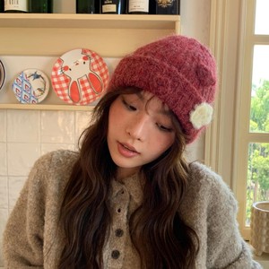 Gorro de punto de estilo coreano con flor de rosa, gorro beige a prueba de viento para mujer, otoño e invierno, cálido, a la moda, Color sólido, 56-58Cm - Product Image 4
