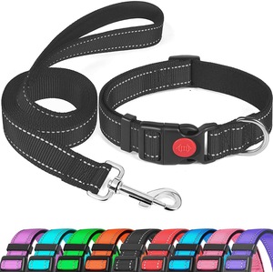 Ensemble collier et laisse pour chien en nylon réfléchissant rembourré en néoprène, collier et laisse durables pour promener les animaux, vente en gros - Product Image 1