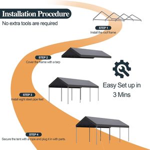 Abri de voiture portable 10x20 pieds en acier galvanisé, résistant aux UV et au vent, avec toit en pente, imperméable et robuste, <span class=keywords><strong>pour</strong></span> extérieur - Product Image 3