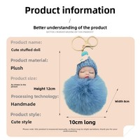 Porte-clés poupée en peluche bébé endormi mignon avec bonnet tricoté et boule de fourrure artificielle, breloque de sac à main, cadeau pour filles