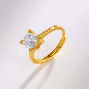 Anillo de Compromiso y Matrimonio de Fábrica, Chapado en Oro de 24k Ajustable, con Cuatro Garras y Circonita Sintética Incrustada, para Pareja, Mujer - Product Image 4