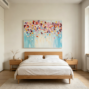 Tableau sur toile abstrait texturé motif pluie de fleurs, décorations murales commerciales sans cadre faites à la main, décoration intérieure pour la maison - Product Image 2