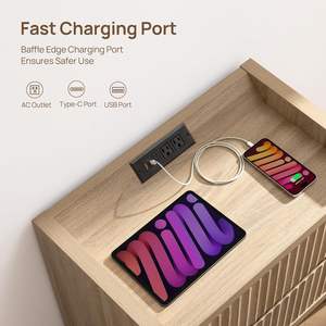 Ensemble de table de chevet moderne réglable cannelé Phoenix Home 2 tables de chevet 2 tiroirs Table de chevet de chambre en chêne clair de 25 "de large - Product Image 4