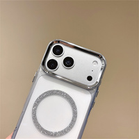 Coque de téléphone magnétique simple à paillettes pour iPhone 18 17 Pro Max 16 15 14 13 avec cadre d'appareil photo électroplaqué et protection transparente en TPU