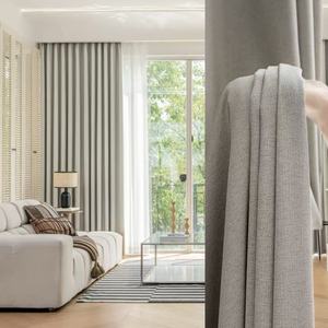 Kain gorden Linen poliester gelap tinggi, kain tirai warna abu-abu muda untuk ruang tamu Hotel kamar tidur jendela - Product Image 6
