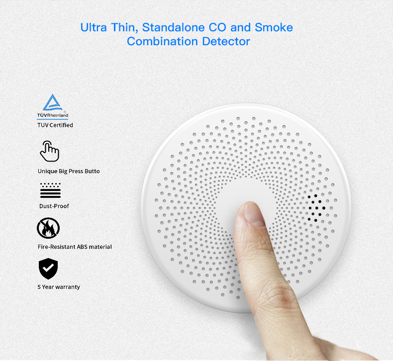 Tuya WiFi Smart CO and Smoke Alarm Detector 2 in 1 Combination alarm sound 85dB Wifi Smoke and Carbon Monoxide Alarm Detector