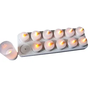 עיצוב הבית נטענת Led תה נרות עם 12 חלבית כוסות Flamess Led נרות