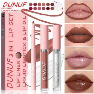 DUNUF <span class=keywords><strong>3</strong></span> in 1 Matte Lip glaze Lip Liner Befeuchten Sie klares Lippen öl Set Kosmetik Wasserdicht Langlebige Plumer Spiegel Lippen Glanz - Product Image 1