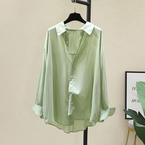 Summer Korean Version <b>Women's</b> Draped <b>Long</b> <b>Sleeve</b> <b>White</b> Soft Shirt Versatile Loose Casual Thin Woven Button Simple - Product Image 3