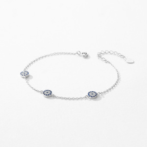 Pulsera de Cadena Minimalista con Dijes de Cristal de Plata S925, Unisex, para Uso Diario, con Diseño de Ojo Azul para Piel Sensible - Product Image 3