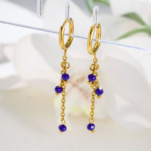 Boucles d'oreilles créoles élégantes en acier inoxydable plaqué or 18 carats, <span class=keywords><strong>de</strong></span> luxe, avec six diamants, pour femmes - Product Image 5