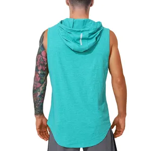 2024 Men Sleeveless Elastic Sports Hooded Gym Tank Tops Casual Muscle T-Shirt Cool Summer Bodybuilding Workout Gym Men Tank Top